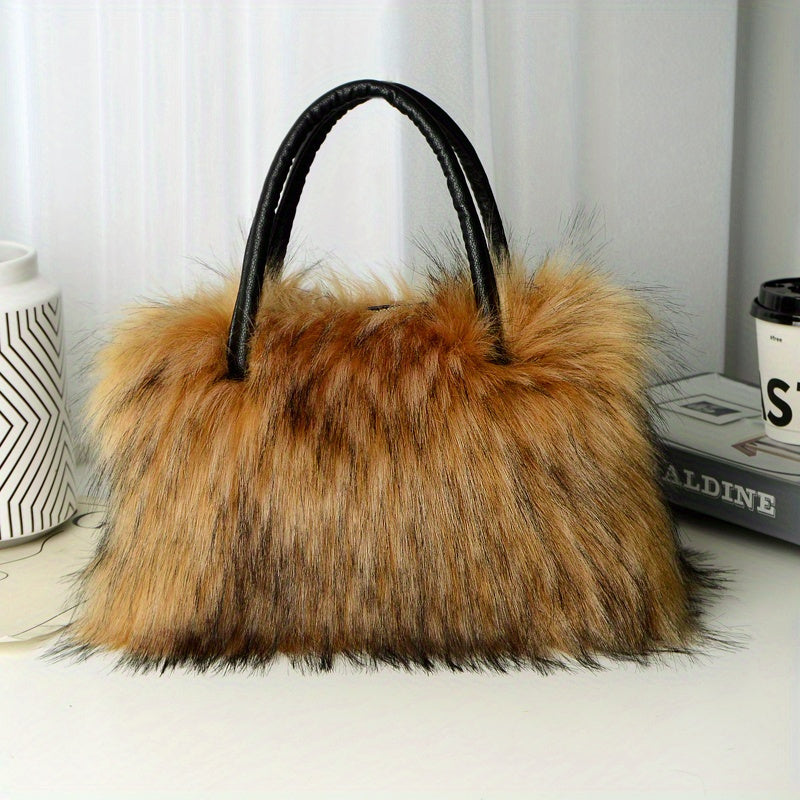 Fluffy Faux Fur Handbag, Small Handle Bag, Furry Bag Fuzzy Luxury Clutch