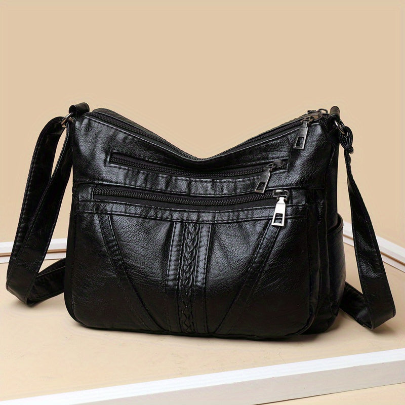 Fashion Crossbody Bag For Women, Large Capacity Braided Detail Shoulder Bag, Multi Pockets Purse Gift For Mom
